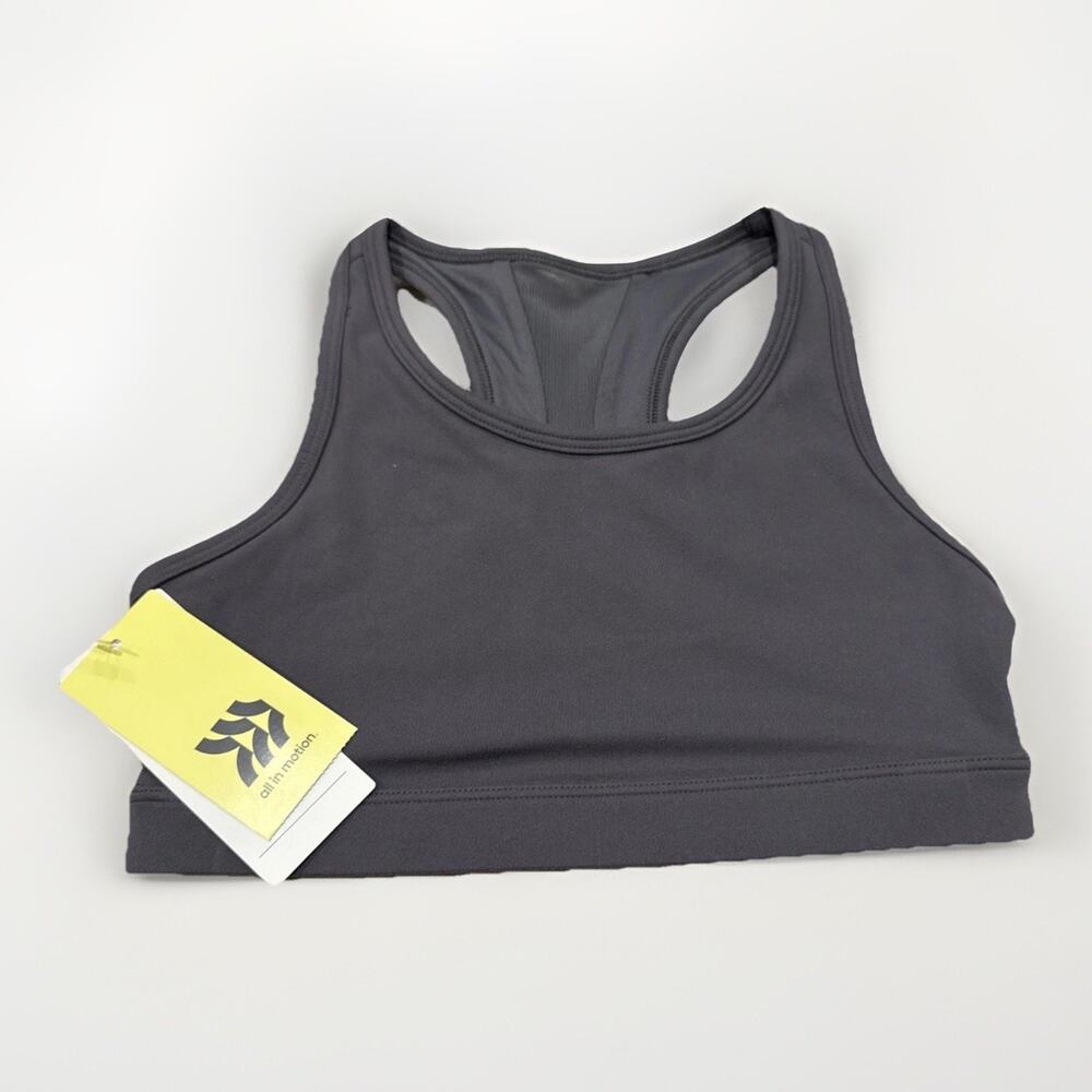 All In Motion Girls Youth Size M8 Mesh Pieced Sports Bra Dark Gray UPF 50+ New